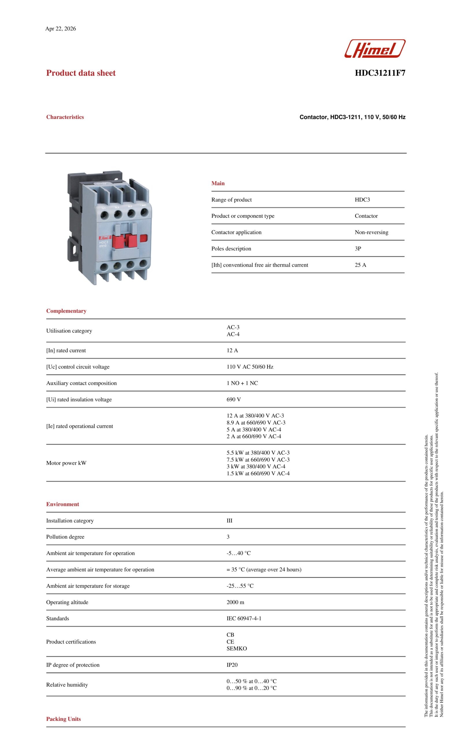 HIMEL 12A 3 Pole Contactor 110V AC Coil 1NO+1NC - HDC31211F7 - Image 7
