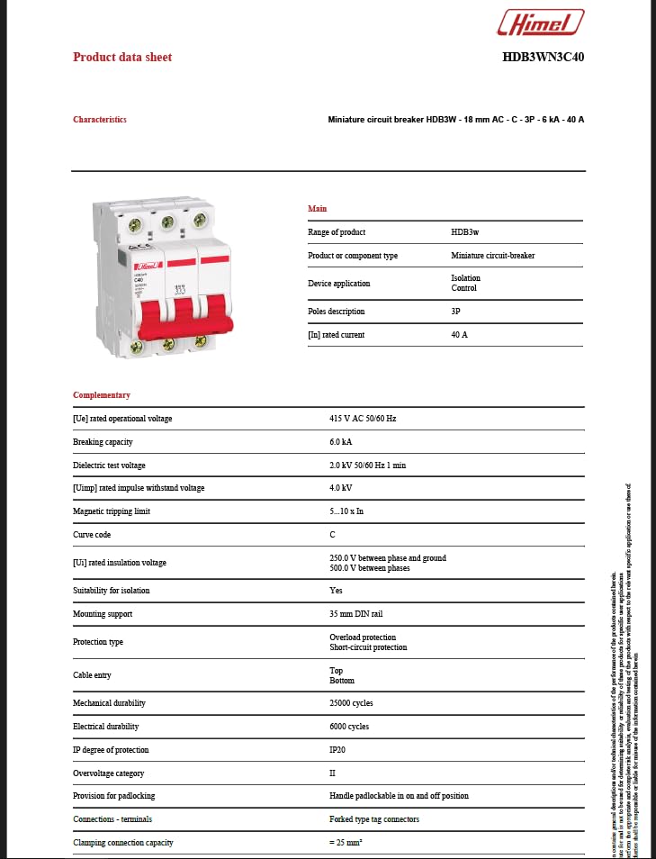 HIMEL - Miniature Circuit Breaker (MCB) - (3P - 40A - 6kA) - HDB3wN3C40 - Image 8
